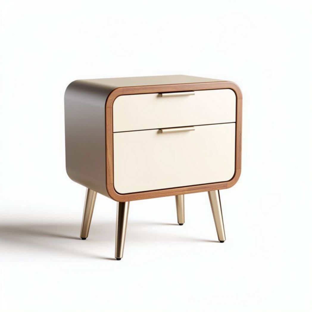 Wooden bedside table with two drawers and metal legs 40 x 40 x 45cm