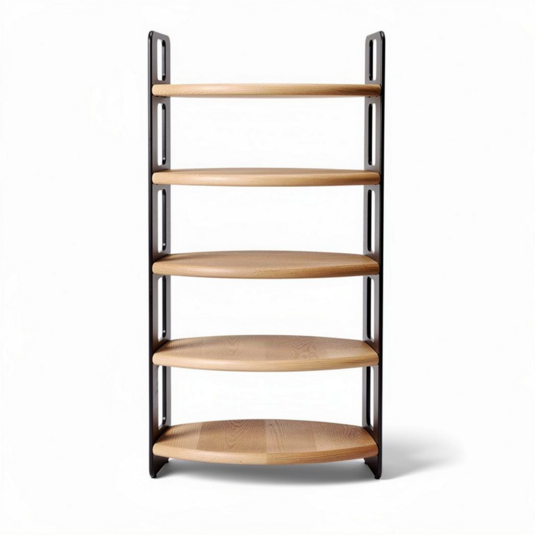 Wooden five-tier shelving unit with black metal frame 50 x 30 x 140cm