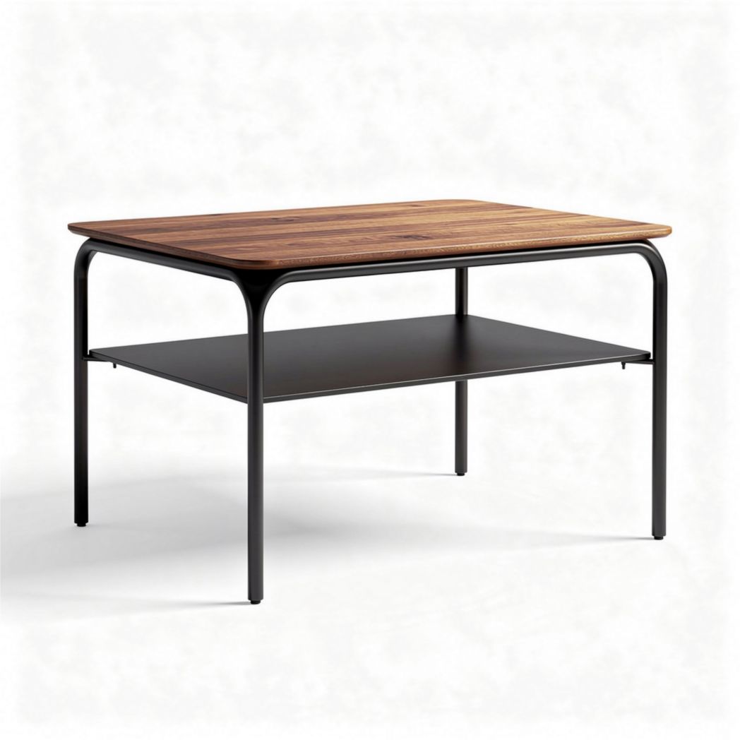 Wooden coffee table with metal frame and lower storage shelf 120 x 60 x 45cm
