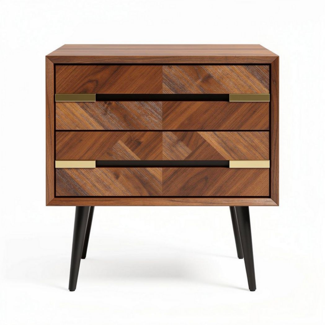 Wooden bedside table with three drawers in walnut finish 50 x 40 x 60cm