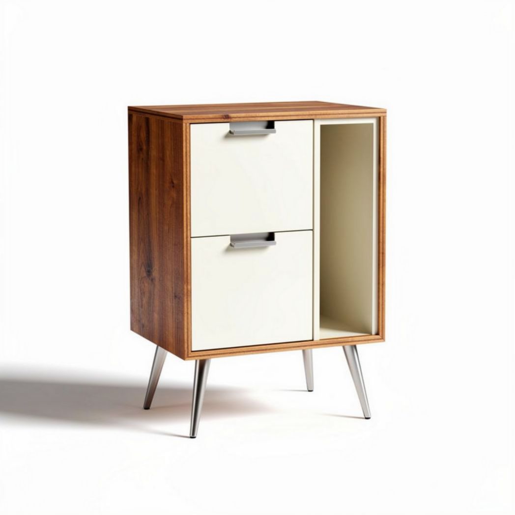 Wooden bedside table with two drawers and open shelf 45 x 40 x 75cm