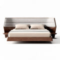 Wooden platform bed with upholstered headboard and space-saving design 200 x 160 x 100cm