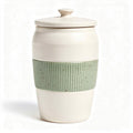 Ceramic storage jar with green ribbed band 10 x 10 x 20cm