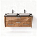 Double sink bathroom vanity with wooden finish and gray countertop 120 x 50 x 70cm