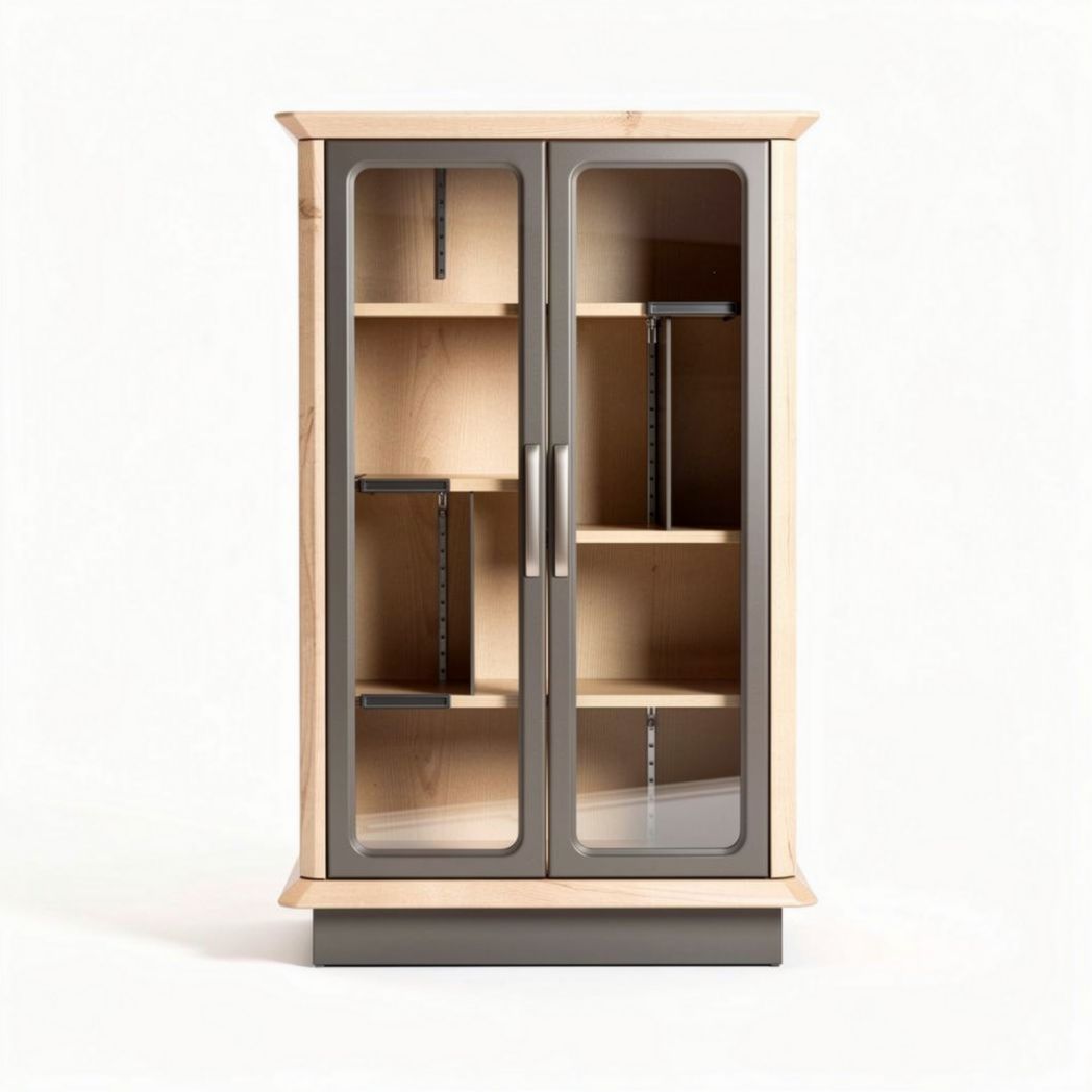 Glass door display cabinet for living room storage 80 x 40 x 120cm in wood and metal